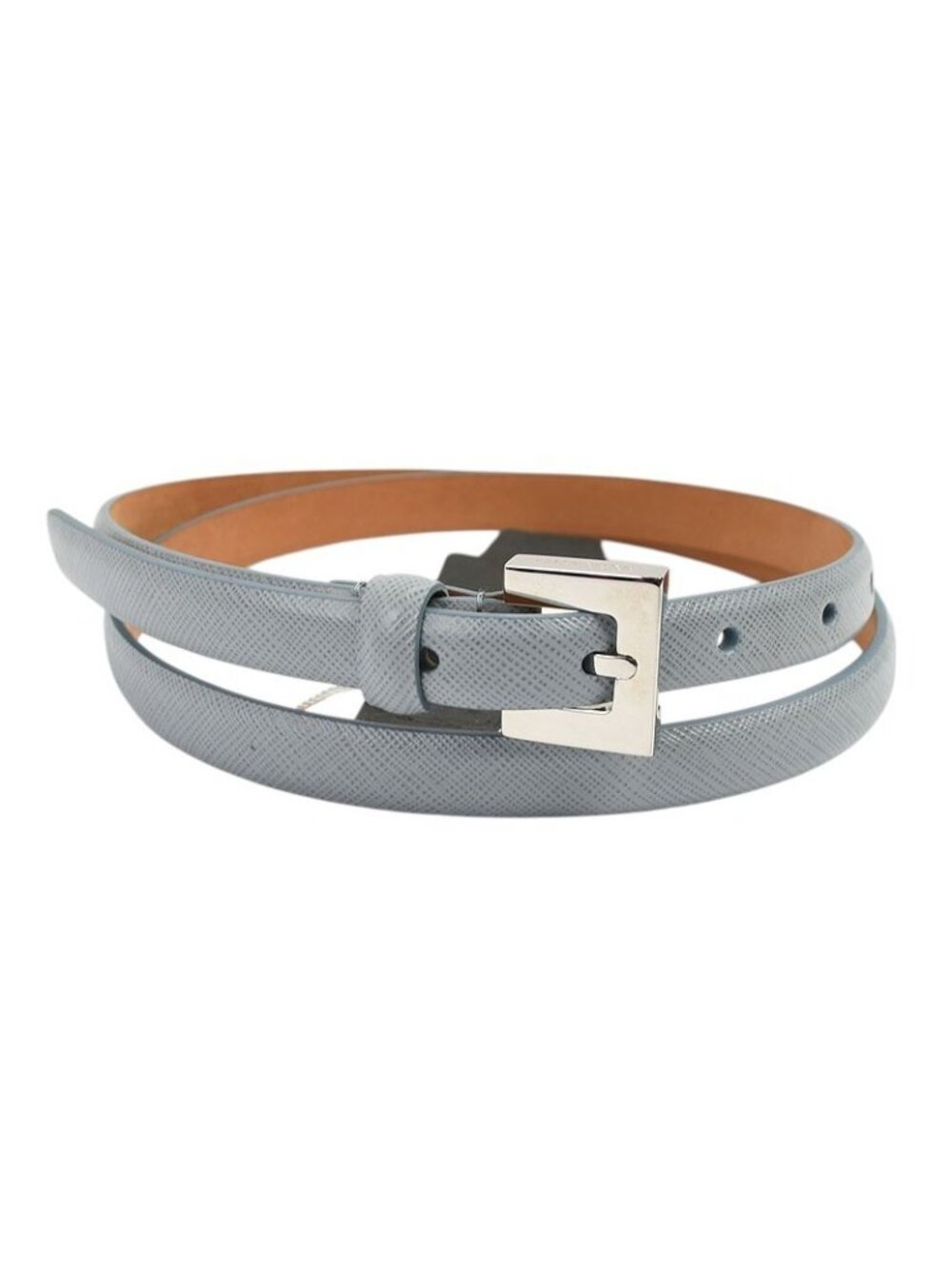 GIORGIO ARMANI Womens Powder Blue Skinny Saffiano Leather Belt 90 36 Italy NEW